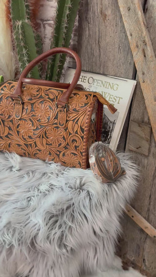 Medium Hand Tooled Black/Cognac Speedy Bag Duffle Bag Style