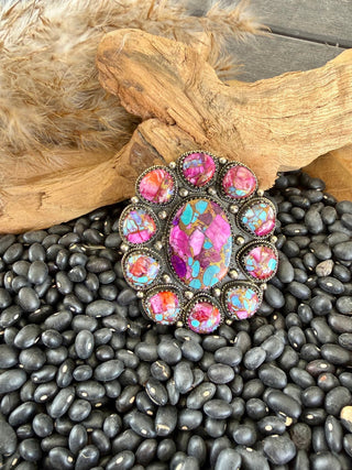 Purple Mojave Turquoise Statement Adjustable Ring – German Silver - Barbwire n Bougie Boutique