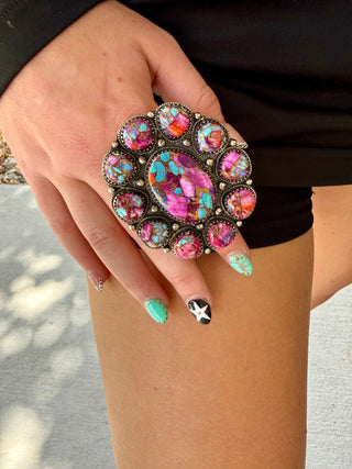 Purple Mojave Turquoise Statement Adjustable Ring – German Silver - Barbwire n Bougie Boutique