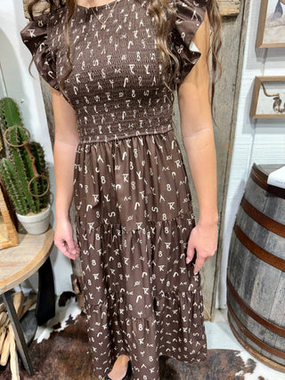 Ranch Cattle Brand Ruffle Midi Dress - Barbwire n Bougie Boutique