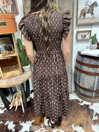 Ranch Cattle Brand Ruffle Midi Dress - Barbwire n Bougie Boutique