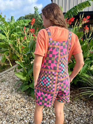 Ranch House Stitch Patchwork Quilt Romper for Women | Colorful Boho Overall Romper with Pockets-2 Fly Co. - Barbwire n Bougie Boutique