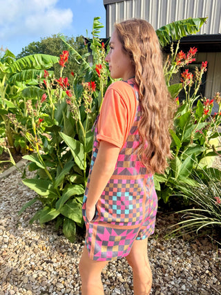 Ranch House Stitch Patchwork Quilt Romper for Women | Colorful Boho Overall Romper with Pockets-2 Fly Co. - Barbwire n Bougie Boutique