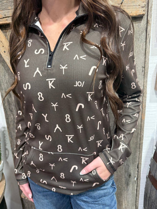 Ranch Stamped Quarter-Zip Pullover – Chocolate - Barbwire n Bougie Boutique