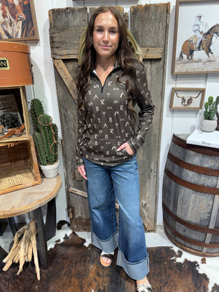 Ranch Stamped Quarter-Zip Pullover – Chocolate - Barbwire n Bougie Boutique