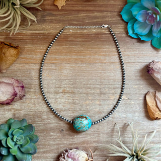 Rare Mine 8 Turquoise & Sterling Silver Pearl Necklace - Barbwire n Bougie Boutique