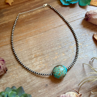 Rare Mine 8 Turquoise & Sterling Silver Pearl Necklace - Barbwire n Bougie Boutique