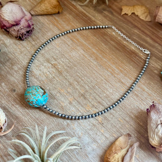 Rare Mine 8 Turquoise & Sterling Silver Pearl Necklace - Barbwire n Bougie Boutique