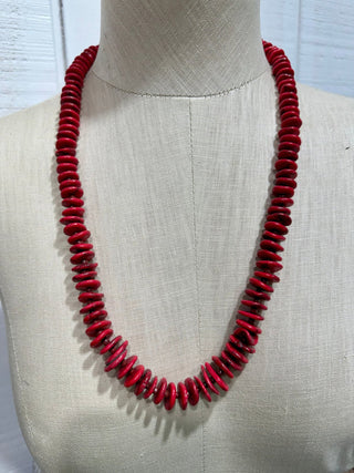 Red Coral Heishi Bead Necklace | Southwestern Statement Strand | Layering Necklace-28” - Barbwire n Bougie Boutique