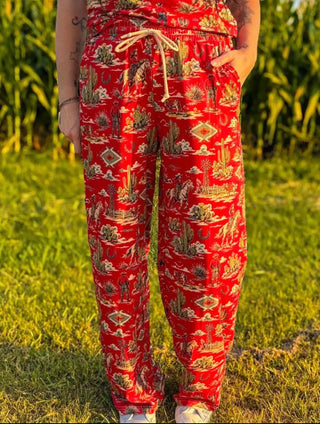 Red Rock Rodeo Western Print Pants - Barbwire n Bougie Boutique