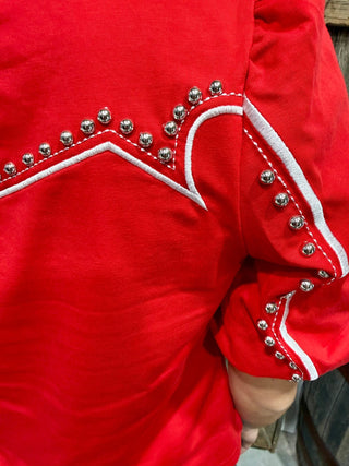 Red Studded Western Puff Sleeve Top - Barbwire n Bougie Boutique