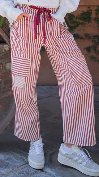 Red White Pinstriped Barrel Pants - Barbwire n Bougie Boutique