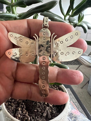 Repoussé Silver Tibetan Dragonfly Pendant with Genuine Turquoise | Handmade Statement Necklace - Barbwire n Bougie Boutique