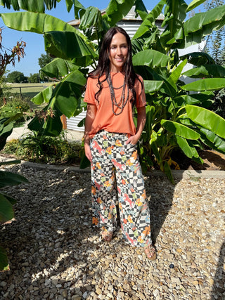 Retro Rodeo Checkered Wide Leg Howdy Pants - Barbwire n Bougie Boutique
