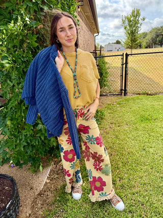 Retro Wildflower Lace Trim Wide Leg Pants-PLUS SIZE TOO! - Barbwire n Bougie Boutique
