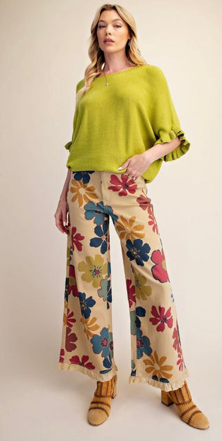 Retro Wildflower Lace Trim Wide Leg Pants-PLUS SIZE TOO! - Barbwire n Bougie Boutique