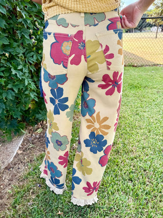 Retro Wildflower Lace Trim Wide Leg Pants-PLUS SIZE TOO! - Barbwire n Bougie Boutique