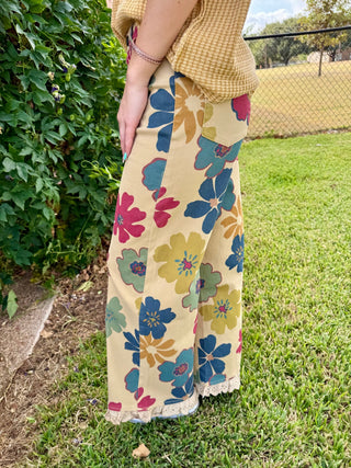 Retro Wildflower Lace Trim Wide Leg Pants-PLUS SIZE TOO! - Barbwire n Bougie Boutique