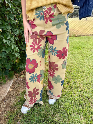 Retro Wildflower Lace Trim Wide Leg Pants-PLUS SIZE TOO! - Barbwire n Bougie Boutique