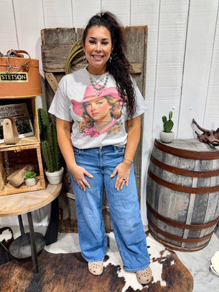 Rhinestone Cowgirl Graphic Tee | Pink Western Hat Vintage Cowgirl Shirt - Barbwire n Bougie Boutique