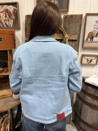 Ride ’Em Cowgirl Embroidered Stretch Denim Jacket - Barbwire n Bougie Boutique