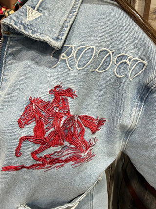 Ride ’Em Cowgirl Embroidered Stretch Denim Jacket - Barbwire n Bougie Boutique