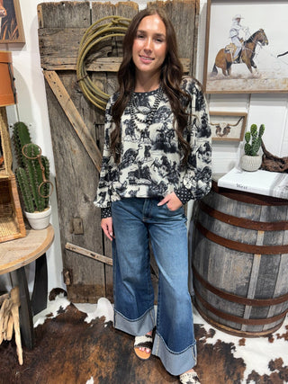 Rodeo Dotty Vintage Western Print Top - Barbwire n Bougie Boutique
