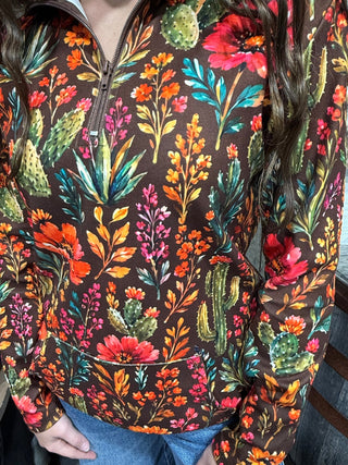 Rodeo Garden Floral Quarter Zip Pullover - Barbwire n Bougie Boutique