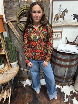 Rodeo Garden Floral Quarter Zip Pullover - Barbwire n Bougie Boutique