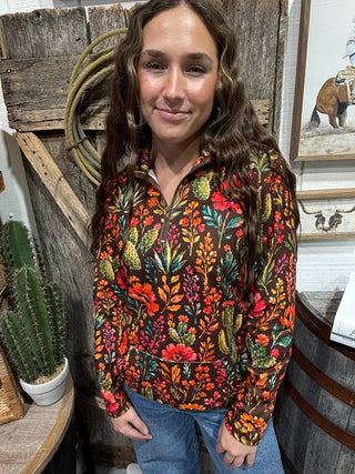 Rodeo Garden Floral Quarter Zip Pullover - Barbwire n Bougie Boutique