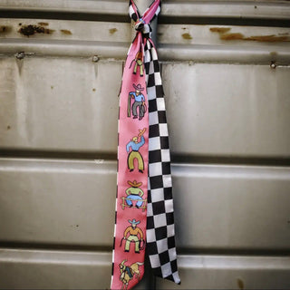 Rodeo Ready Pink Checkered Western Twilly Scarf - Barbwire n Bougie Boutique
