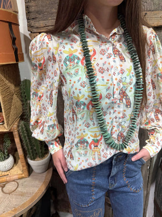 Rodeo Romance Roping Cowboy Western Print Button Down Top - Barbwire n Bougie Boutique