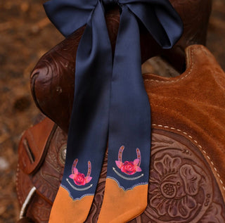 Rodeo Rose Twilly Scarf – Navy - Barbwire n Bougie Boutique