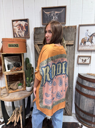 Rodeo Scarf Poncho Top for Women – Oversized Western Satin Tunic Top | Fits Up to 2X - Barbwire n Bougie Boutique