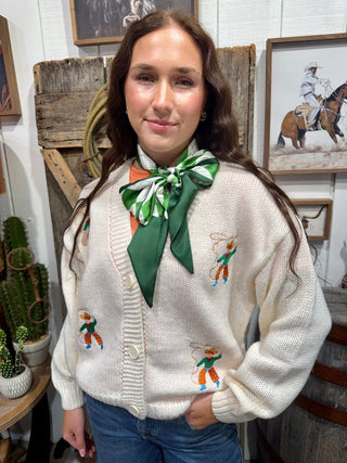 Roping Cowboy Embroidered Knit Cardigan | Western Button Front Sweater - Barbwire n Bougie Boutique
