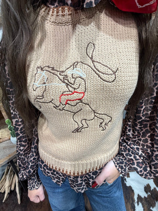 Roping Cowboy Embroidered Sweater Vest | Western Knit Vest - Barbwire n Bougie Boutique