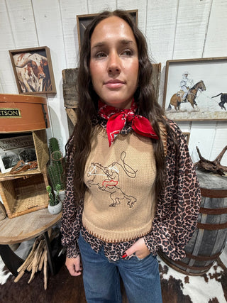 Roping Cowboy Embroidered Sweater Vest | Western Knit Vest - Barbwire n Bougie Boutique