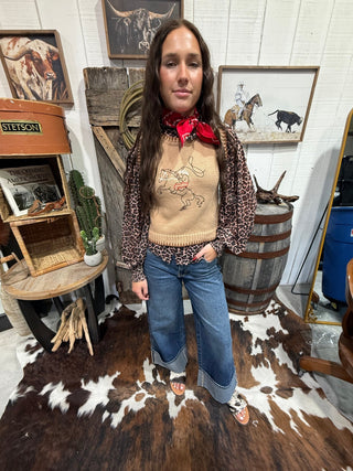Roping Cowboy Embroidered Sweater Vest | Western Knit Vest - Barbwire n Bougie Boutique