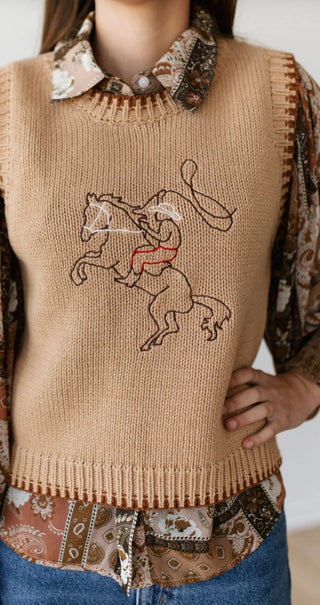 Roping Cowboy Embroidered Sweater Vest | Western Knit Vest - Barbwire n Bougie Boutique