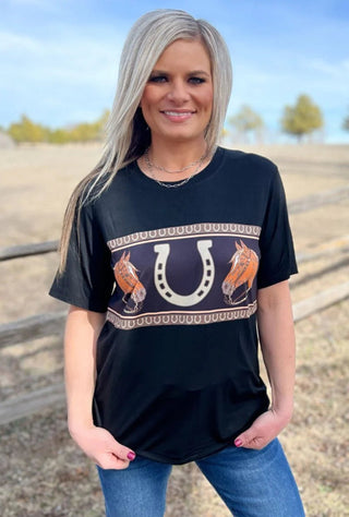 Ruidoso Downs Horseshoe Crewneck Top - Barbwire n Bougie Boutique