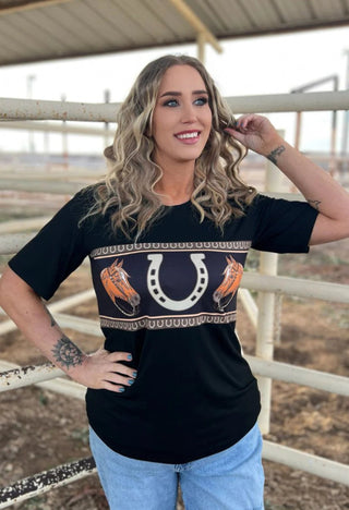 Ruidoso Downs Horseshoe Crewneck Top - Barbwire n Bougie Boutique