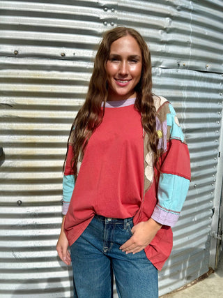 Rust Bloom Patchwork Floral Top | Boho Western Oversized Tunic - Barbwire n Bougie Boutique