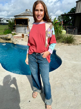 Rust Bloom Patchwork Floral Top | Boho Western Oversized Tunic - Barbwire n Bougie Boutique