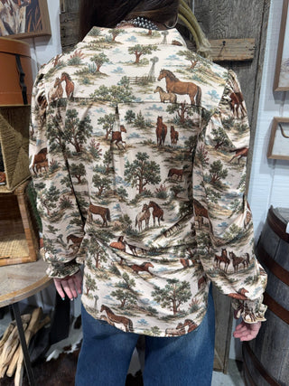 Rustic Roamer Western Horse Print Top - Barbwire n Bougie Boutique