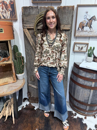 Rustic Roamer Western Horse Print Top - Barbwire n Bougie Boutique