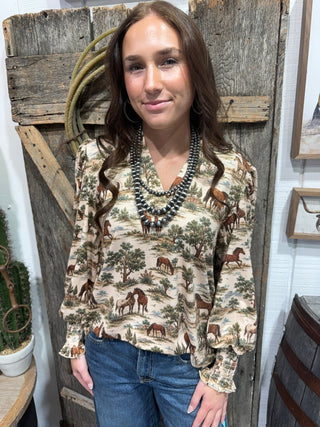 Rustic Roamer Western Horse Print Top - Barbwire n Bougie Boutique