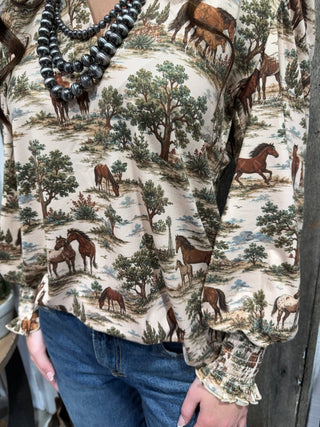Rustic Roamer Western Horse Print Top - Barbwire n Bougie Boutique