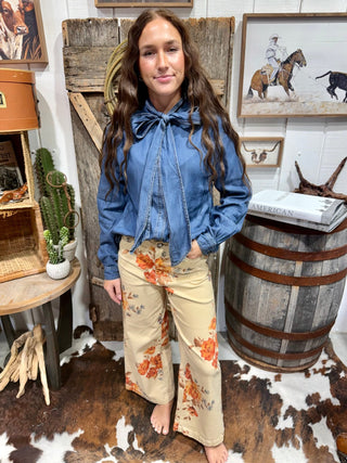Rustic Romance Denim Chambray Tie Top - Barbwire n Bougie Boutique