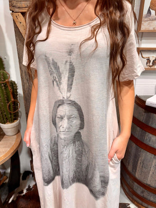 Sacred Spirit Vintage Sitting Bull Indian Maxi Dress- Relaxed Fit - Barbwire n Bougie Boutique