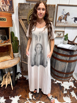 Sacred Spirit Vintage Sitting Bull Indian Maxi Dress- Relaxed Fit - Barbwire n Bougie Boutique